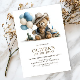 Invitación Western Teddy Bear 1st Birthday Party Invitation