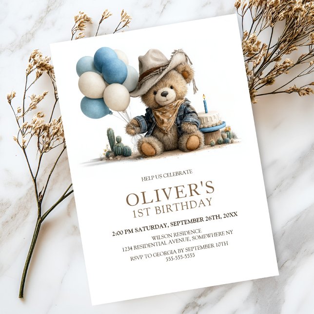 Invitación Western Teddy Bear 1st Birthday Party Invitation (Subido por el creador)