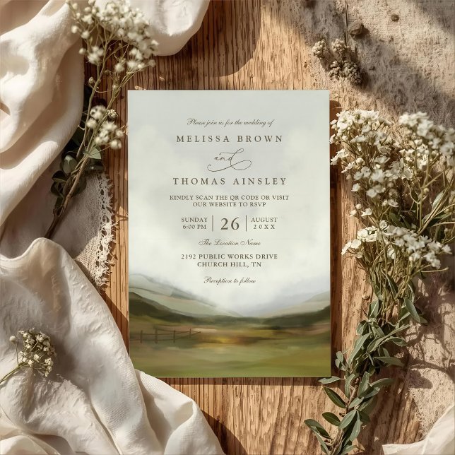 Invitación Western Valley Rustic Elegant QR Code Wedding (Subido por el creador)