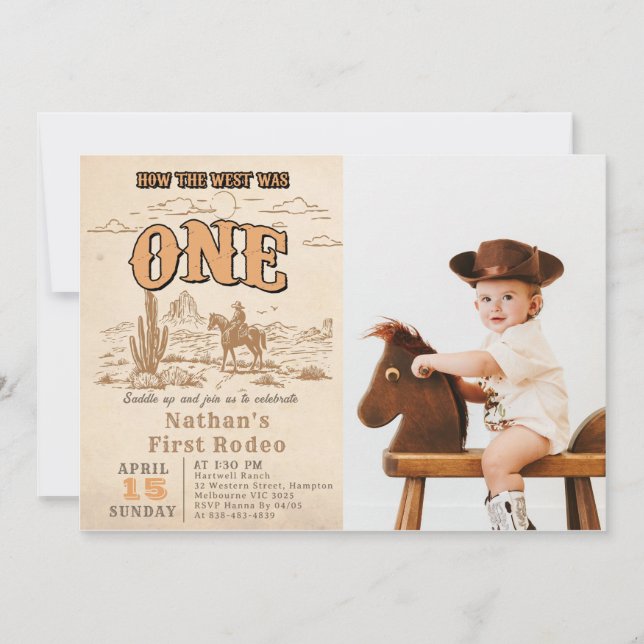 Invitación Western Vintage Rodeo 1st Birthday Invitation  (Anverso)
