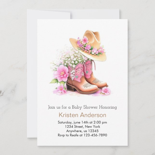 Invitación Western Watercolor Wildflowers Cowgirl Baby Shower (Anverso)