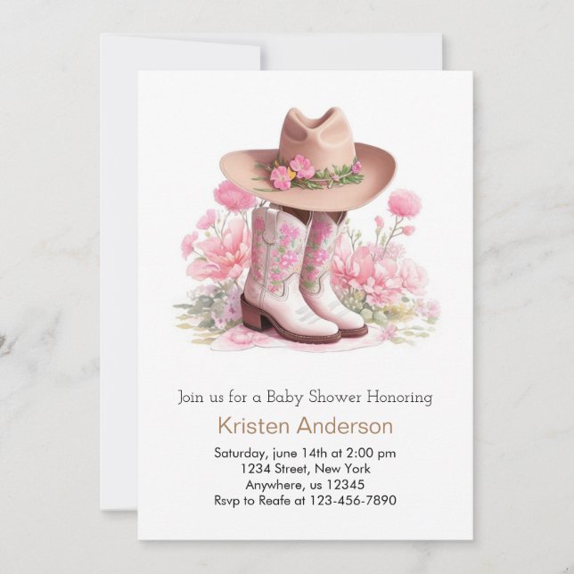 Invitación Western Watercolor Wilflower Cowgirl Baby Shower (Anverso)