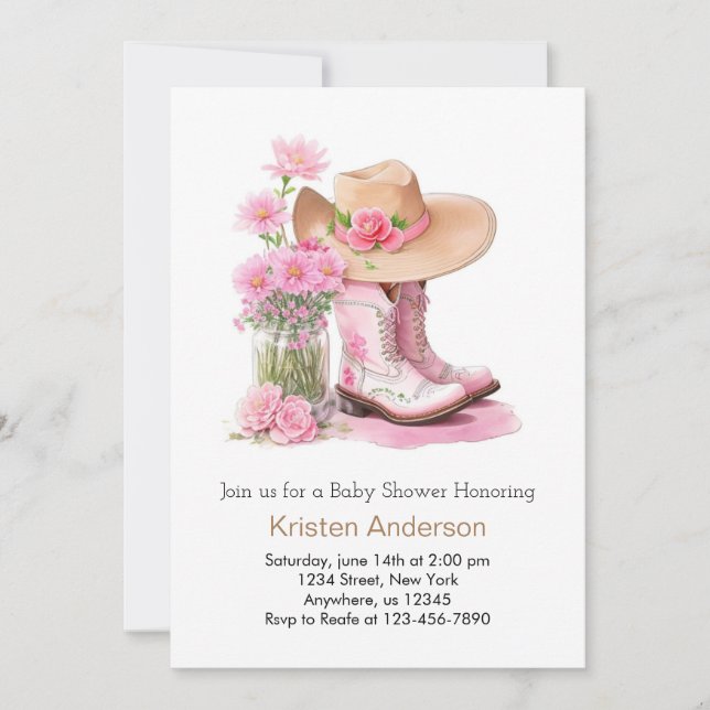 Invitación Western Wildflowers Watercolor Cowgirl Baby Shower (Anverso)