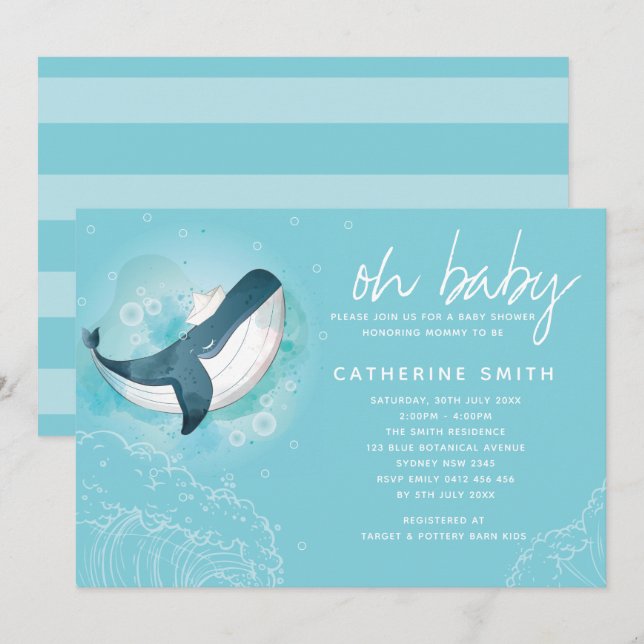 Invitación Whale Baby Boy Baby Shower (Anverso / Reverso)