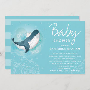 Invitación Whale Baby Shower Blue