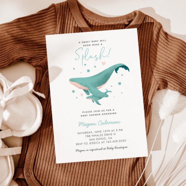 Invitación Whale Baby Shower Blue Nautical (Subido por el creador)