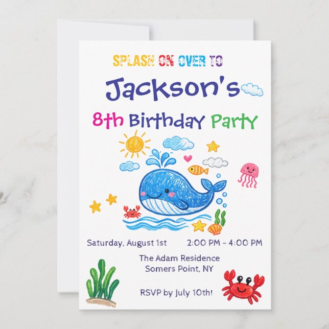 Invitación Whale Theme Summer Kids Birthday Invitation Card (Anverso)