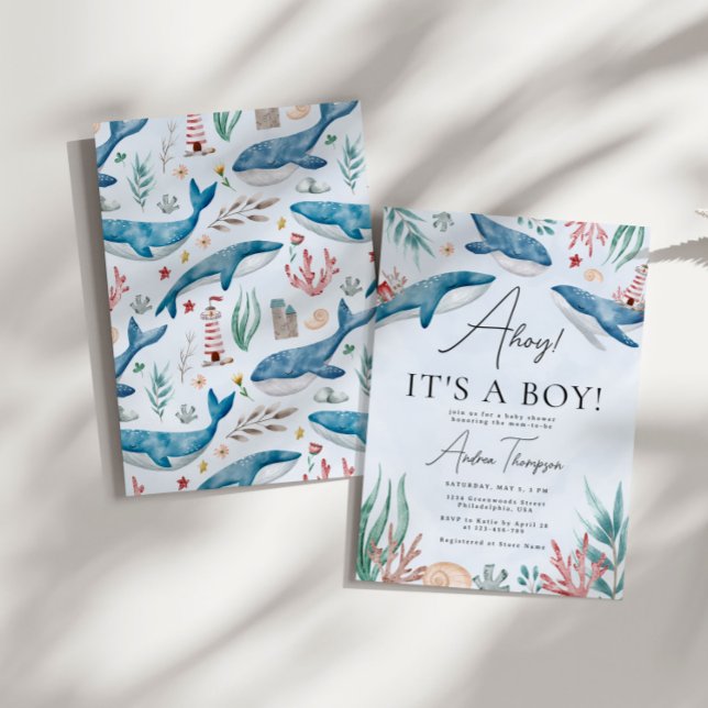 Invitación Whale Under the Sea Ahoy es un niño Baby Shower (Subido por el creador)