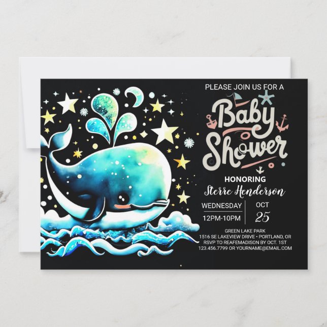Invitación Whale Under the Sea Boho Boy Baby Shower (Anverso)