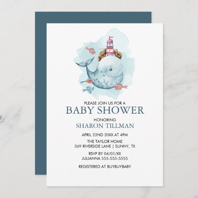 Invitación Whale Under the Sea Boy Baby Shower (Anverso / Reverso)