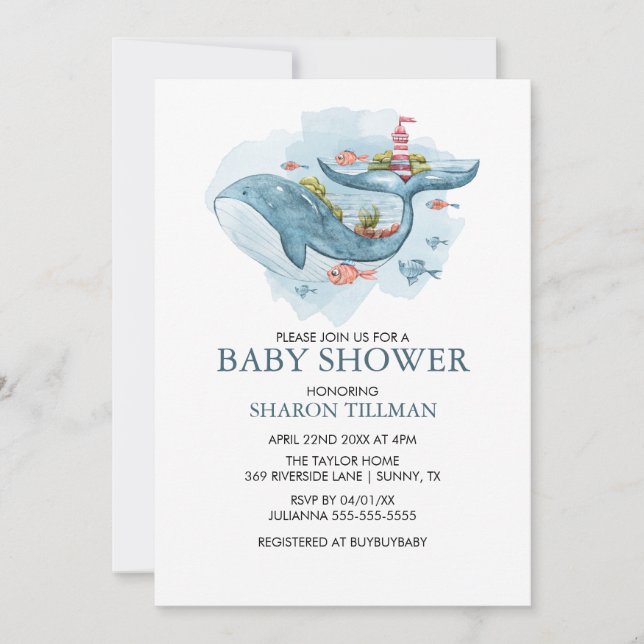 Invitación Whale Under the Sea Boy Baby Shower (Anverso)