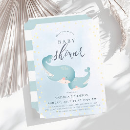 Invitación Whales Watercolor Blue Boy Baby Shower