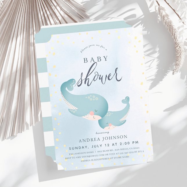 Invitación Whales Watercolor Blue Boy Baby Shower (Subido por el creador)