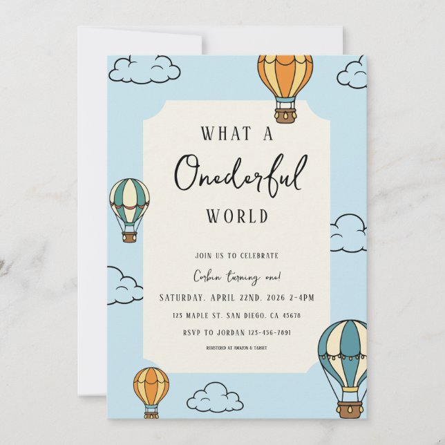 Invitación What a Onederful World Birthday Party Invitation (Anverso)