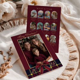 Invitación What A Year family Photo Red Plaid Holiday Card