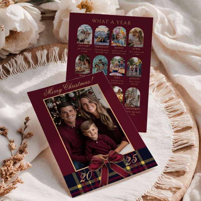 Invitación What A Year family Photo Red Plaid Holiday Card (Subido por el creador)