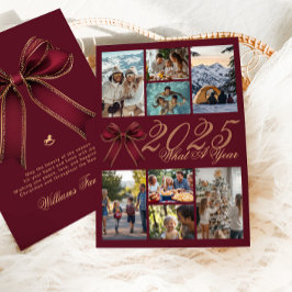 Invitación What A Year Photo Collage Christmas Bow Holiday