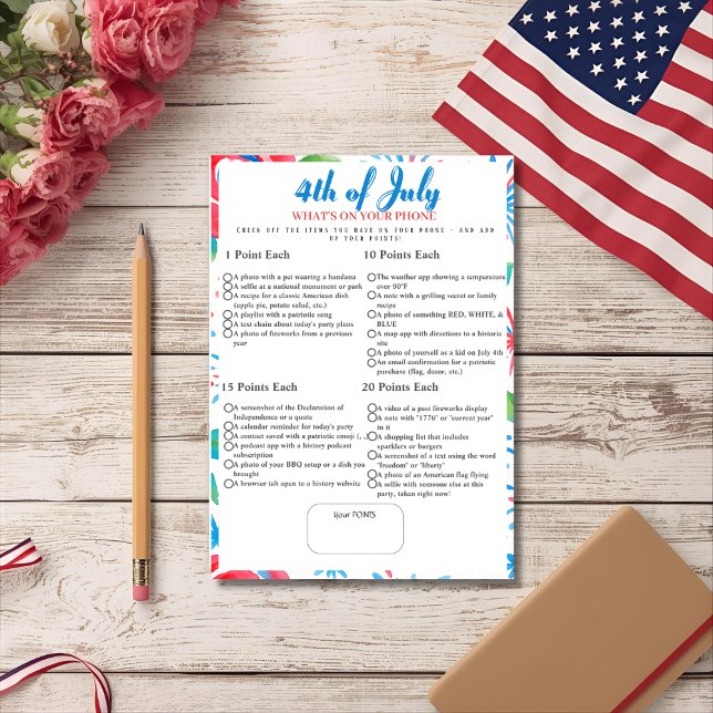 Invitación What’s in Your Phone? 4th of July Game card (What’s in Your Phone? 4th of July Game card)