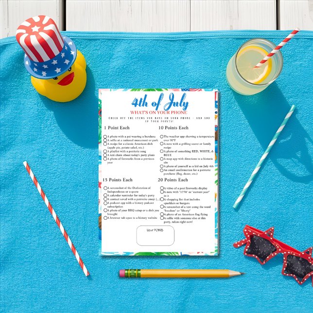 Invitación What’s in Your Phone? 4th of July Game pool card (What’s in Your Phone? 4th of July Game pool card)