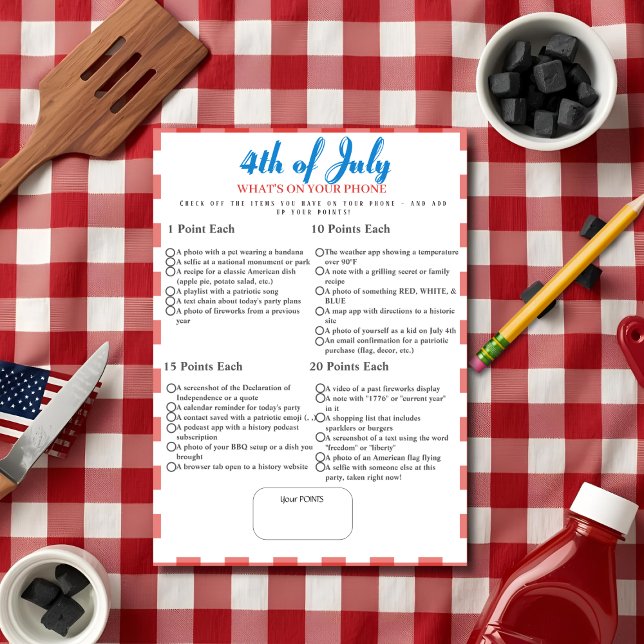 Invitación What’s in Your Phone? 4th of July Game Red card (What’s in Your Phone? 4th of July Game Red card)