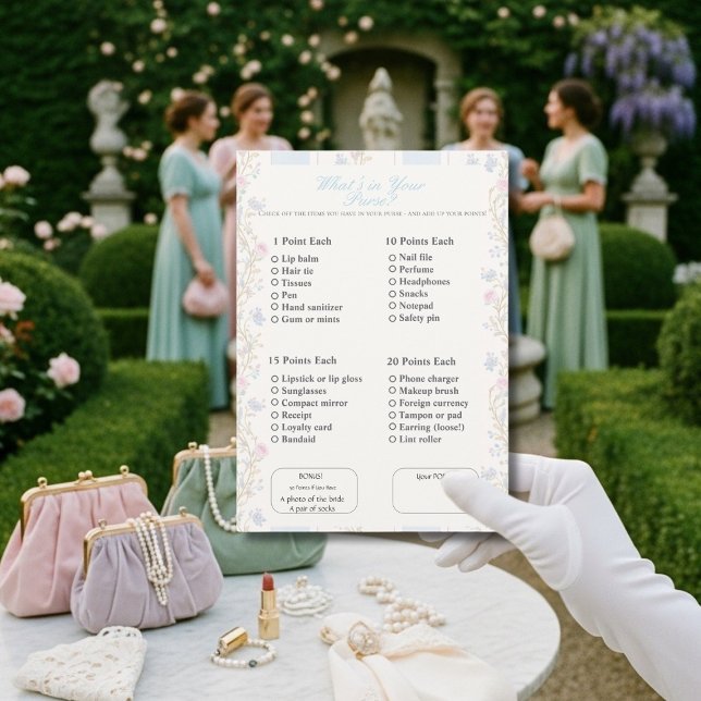 Invitación What’s in Your Purse? Romantic Floral Game (What’s in Your Purse? Romantic Floral Game)