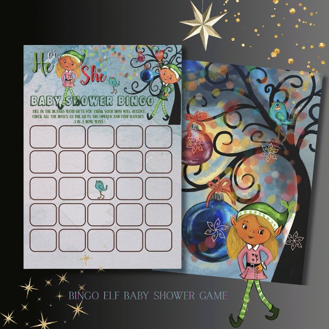 Invitación What the Elf winter Baby Shower Bingo Game Card (What the Elf winter Baby Shower Bingo Game Card)