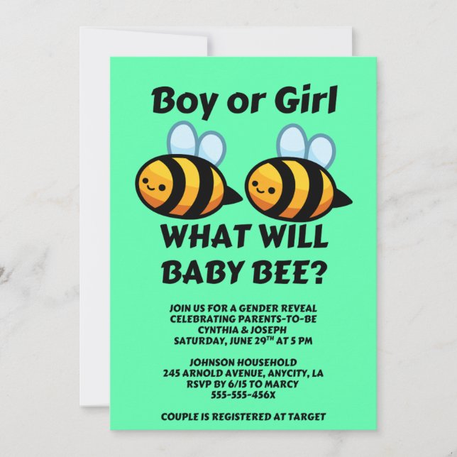 Invitación What Will Baby Bee Gender Reveal (Anverso)