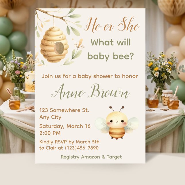 Invitación What Will Baby Bee Honey Bee Gender Reveal (What Will Baby Bee Honey Bee Gender Reveal Invitation)