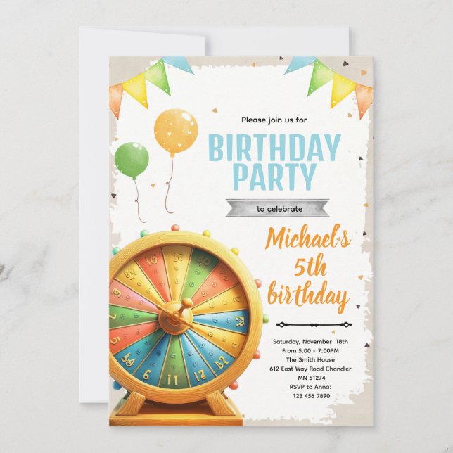 Invitación Wheel of Fortune spin birthday Invitation (Anverso)