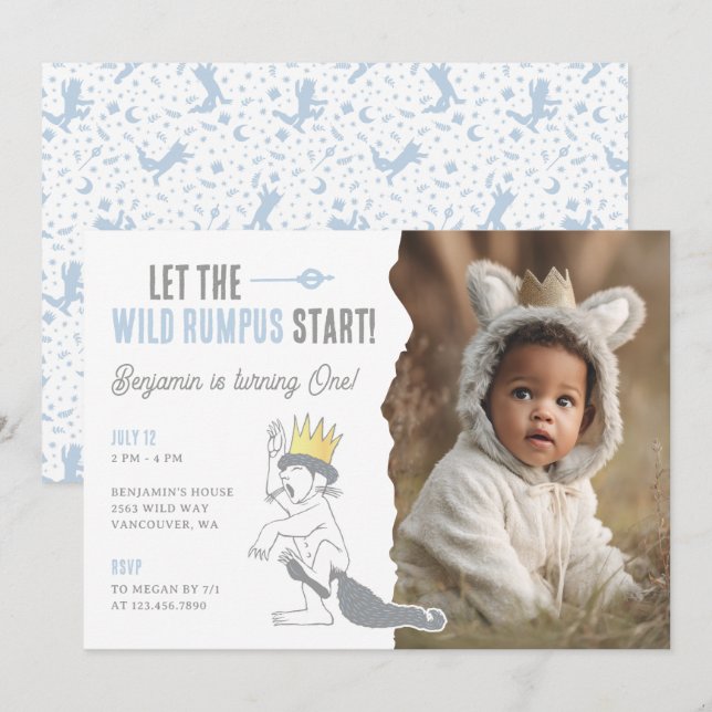 Invitación Where the Wild Things Are Wild One First Birthday (Anverso / Reverso)