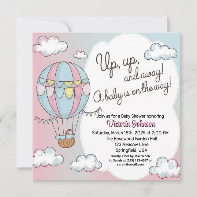Invitación Whimby Hot Air Balloon Baby Shower (Anverso)