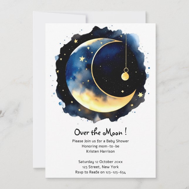 Invitación Whimby Night Sky Watercolor Boy Baby Shower (Anverso)