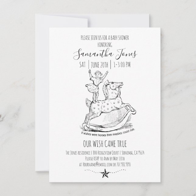 Invitación Whimical Baby Shower Baby Black On White (Anverso)