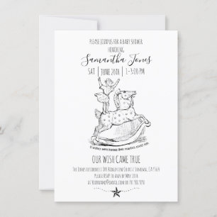Invitación Whimical Baby Shower Baby Black On White