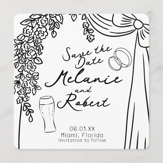 Invitación Whimiscal Doodles Black White Bow Floral (Anverso)