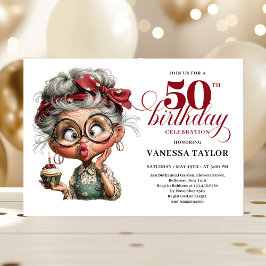 Invitación Whimsical 50th birthday invite quirky fun woman