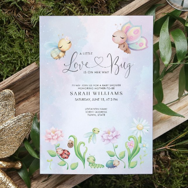 Invitación Whimsical A Little Love Bug Rainbow Baby Shower (QR Code Baby shower Invitation!)
