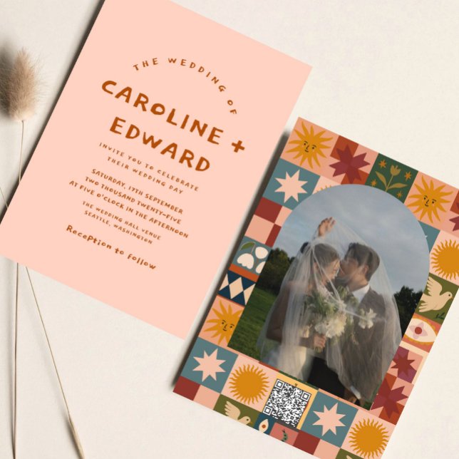 Invitación Whimsical a mano boda audaz y colorido (Subido por el creador)