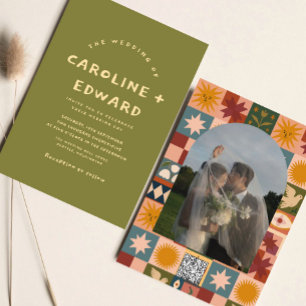 Invitación Whimsical a mano boda audaz y colorido