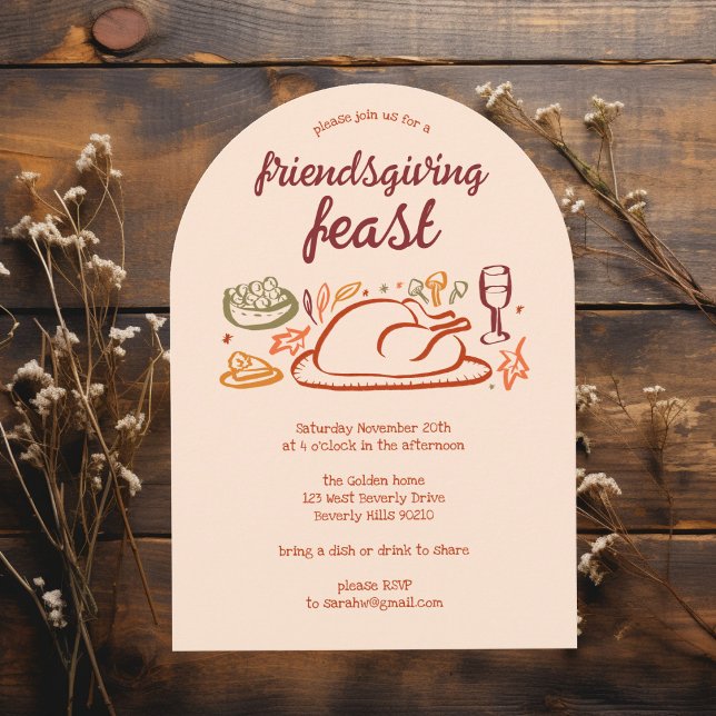 Invitación Whimsical Acción de Gracias Amistad Cena ARCH (Whimsical Thanksgiving Friendsgiving Dinner ARCH Custom Holiday Invitation
)
