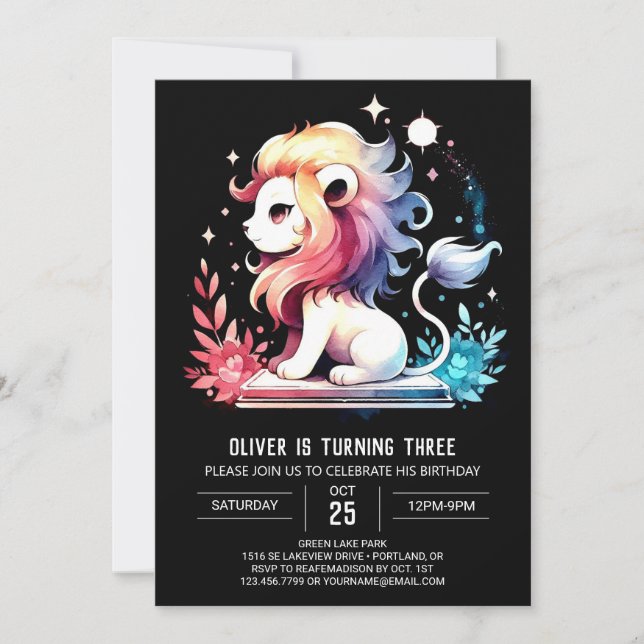 Invitación Whimsical Adorable Lion Birday (Anverso)