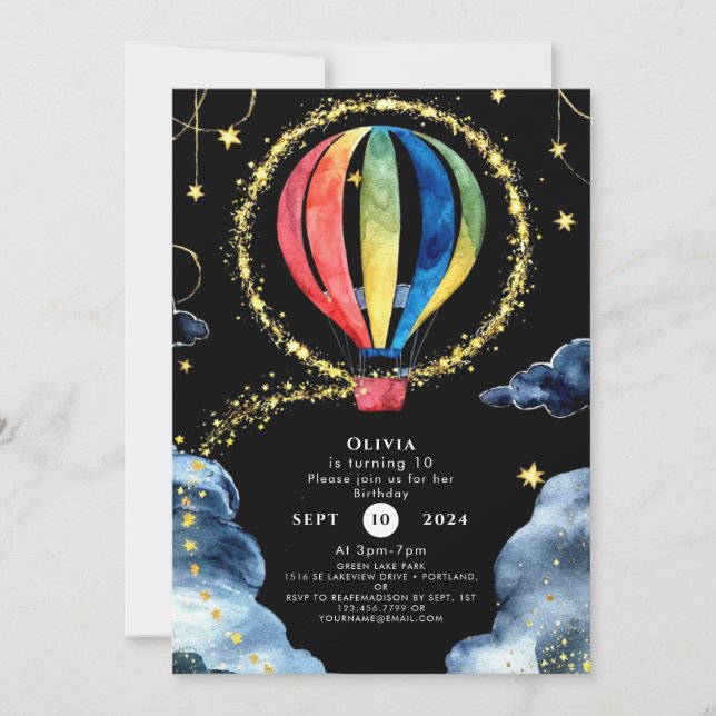 Invitación Whimsical Adventure Hot Air Balloon Birday (Anverso)