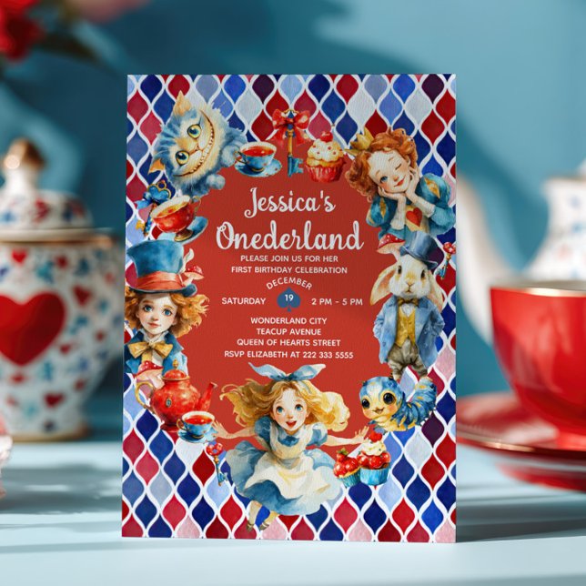 Invitación Whimsical Alice in ONEDERLAND 1st Birthday Party (Subido por el creador)