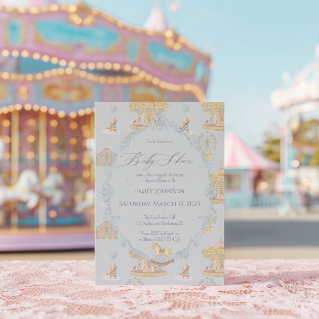 Invitación Whimsical Amusement Park Carousel Baby Shower (Subido por el creador)