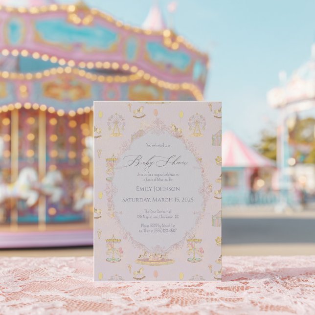 Invitación Whimsical Amusement Park Carousel Baby Shower (Subido por el creador)