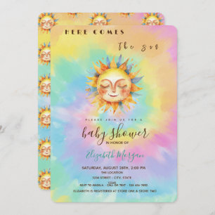Invitación Whimsical Aquí Viene El Baby Shower De Sun Tie Dye