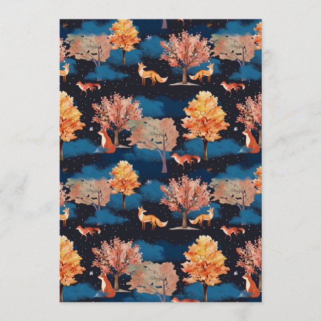 Invitación Whimsical Autumn Fox Night Forest Seamless Pattern (Anverso)