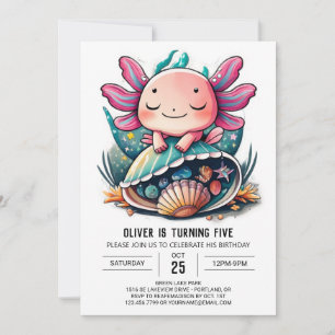 Invitación Whimsical Axolotl Cumpleaños Submarino