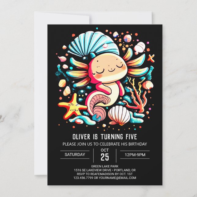 Invitación Whimsical Axolotl Watercolor Celebración de cumple (Anverso)