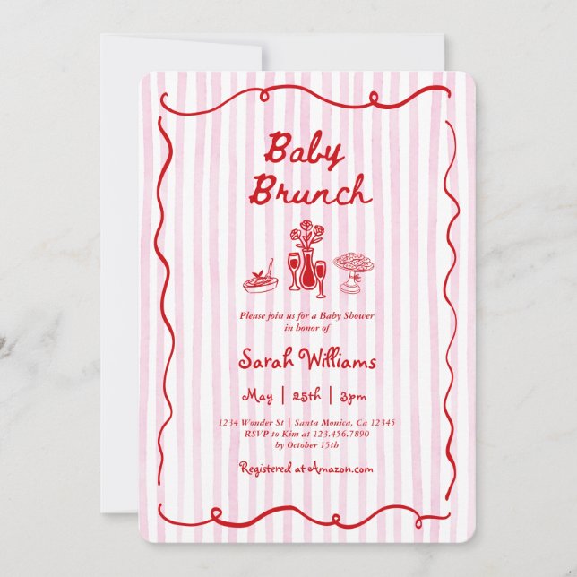 Invitación Whimsical Baby Brunch Baby Shower Girl (Anverso)